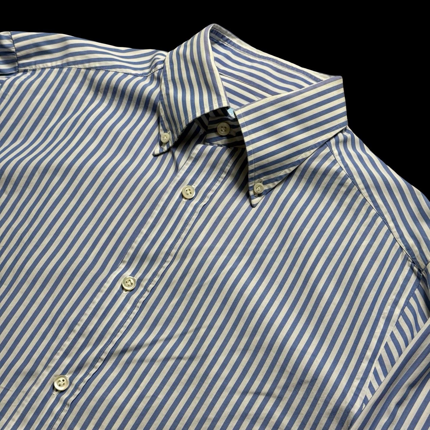 Anglo Italian Striped Button Down Shirt Size 15.5” Light Blue & White Hand Made