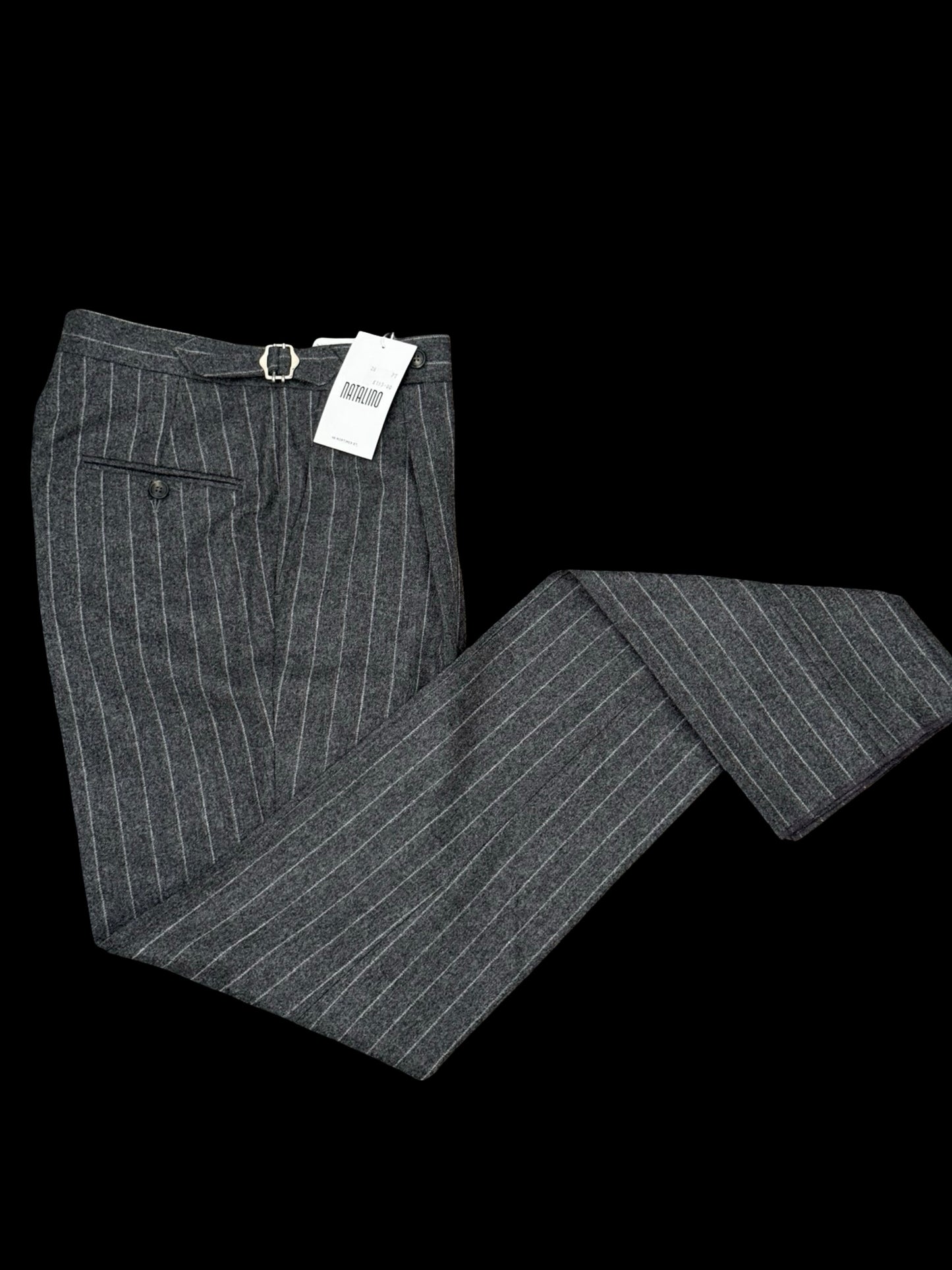 BNWT Natalino Pleat Front Trousers W28” Light Grey Flannel Wool Chalk Stripe RRP £195