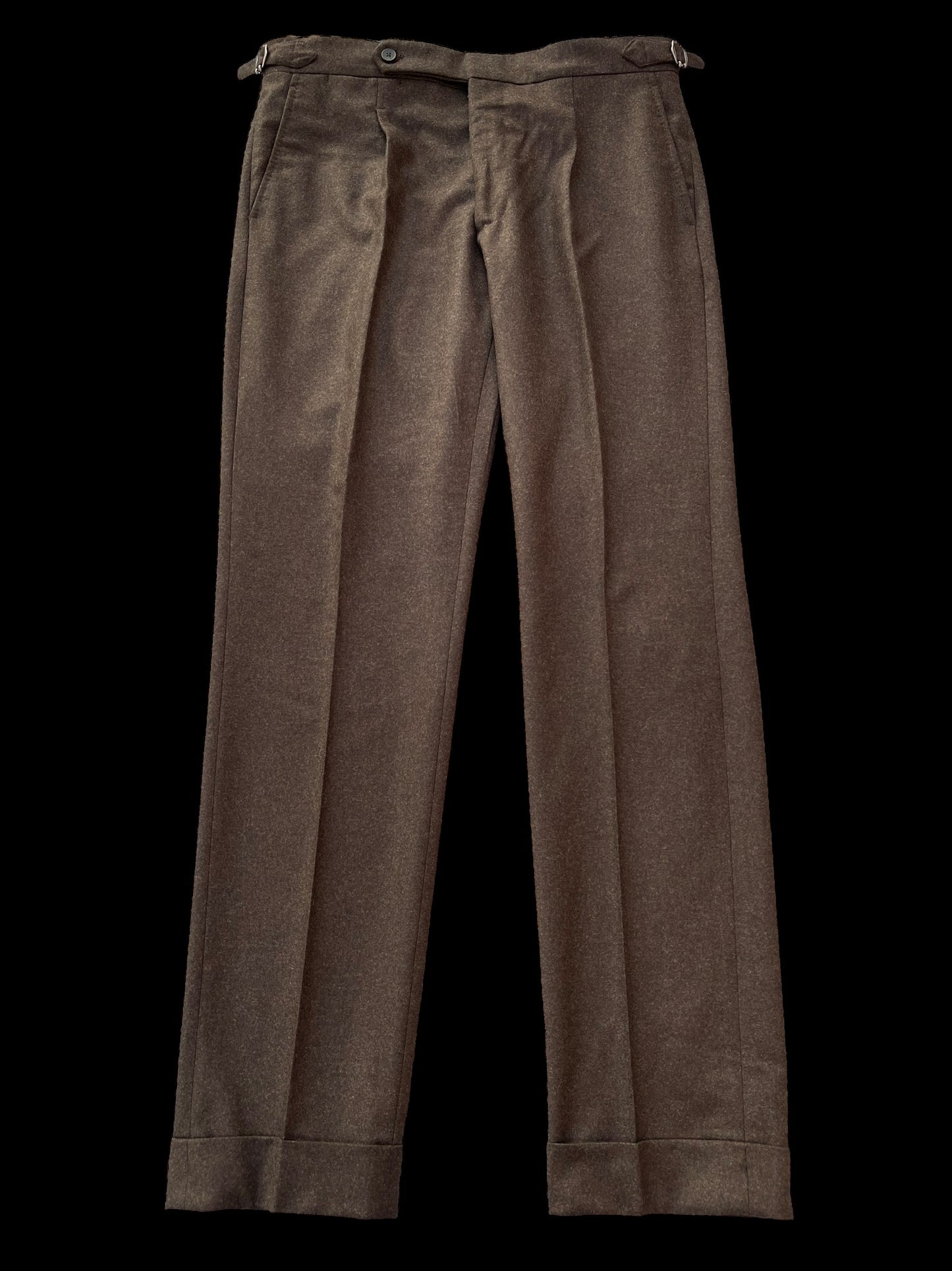 Natalino Single Pleat Flannel Wool Trousers 50 UK 34x32” Brown