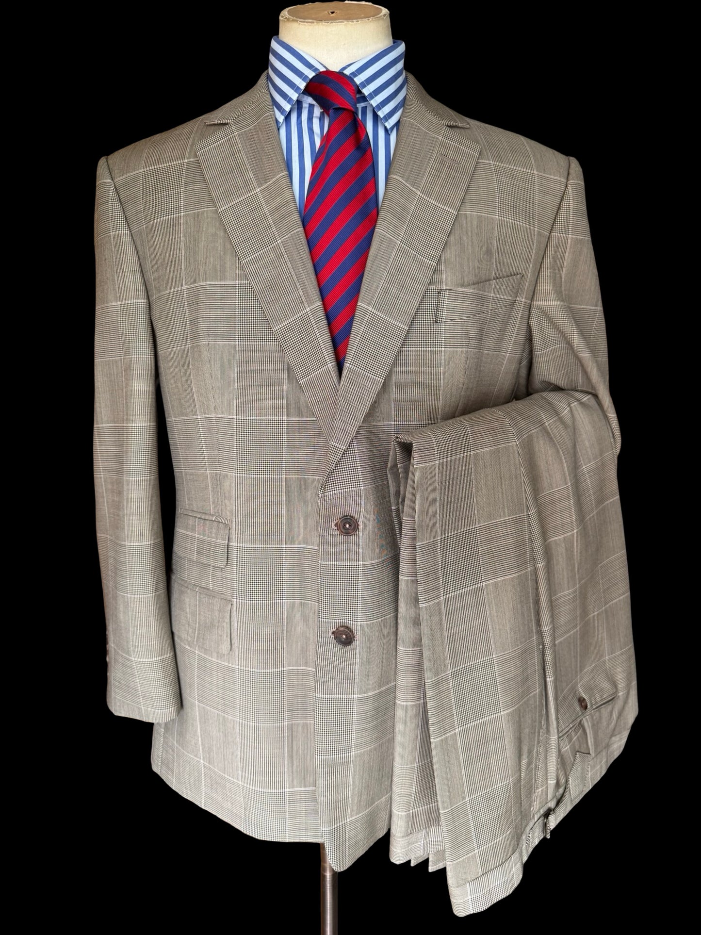 Chester Barrie Savile Row Grey Glen Plaid Check Suit 46R/ W40” Grey Wool Mohair