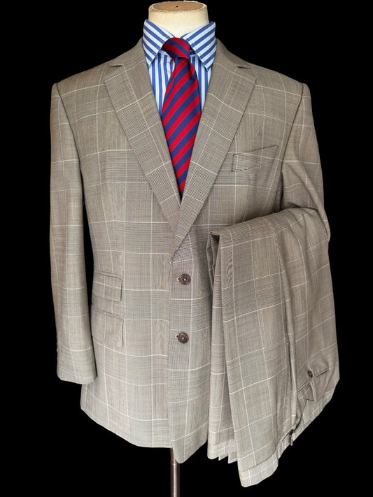 Chester Barrie Savile Row Grey Glen Plaid Check Suit 46R/ W40” Grey Wool Mohair