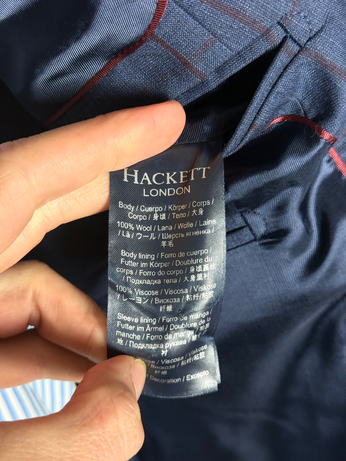 Men’s Hackett London Blue / Red Windowpane Check Suit 42R / W36R