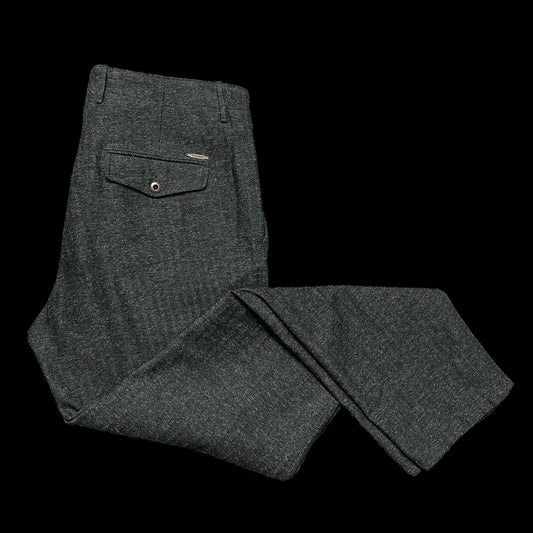 Incotex Slacks Herringbone Cotton Linen Dark Green 36”