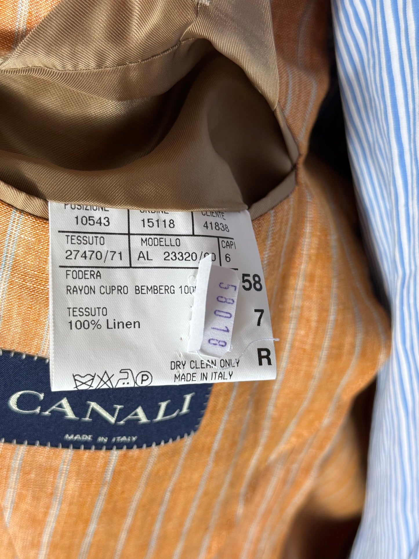 Men’s Canali Pure Linen Orange Sportcoat Blazer 48L EU58 Pinstripe