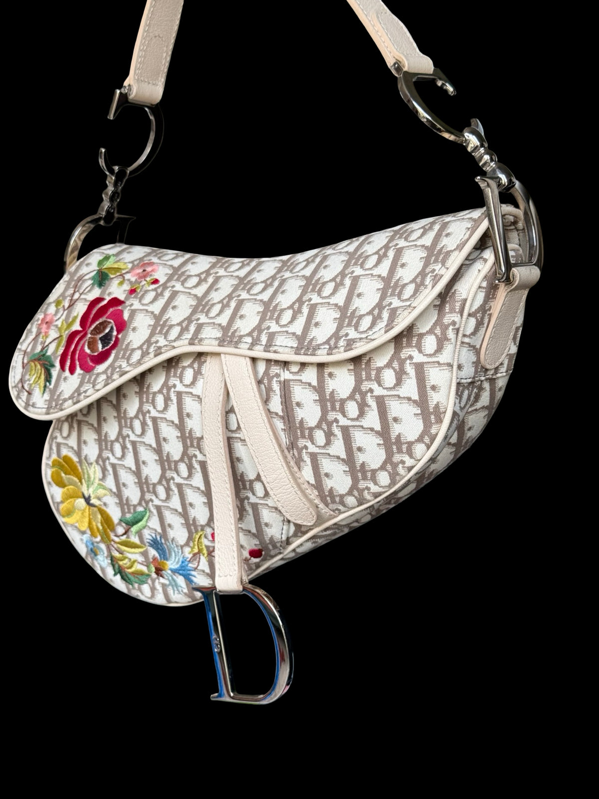 Christian Dior Oblique Floral Embroidered Saddle Bag John Galliano 2005