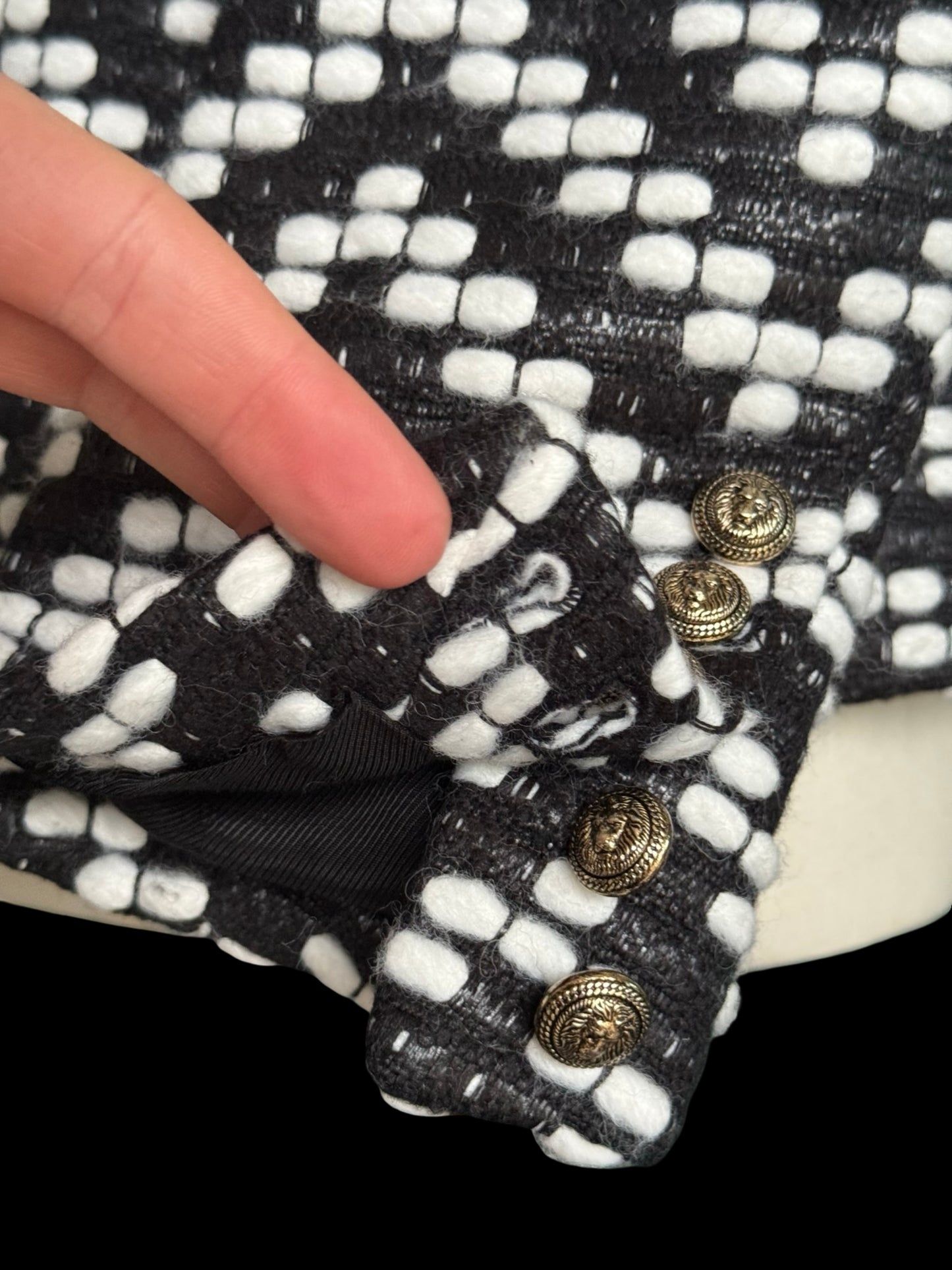 Balmain Black & White Tweed Evening Jacket Blazer 42 Satin Lapels RRP £2.5k