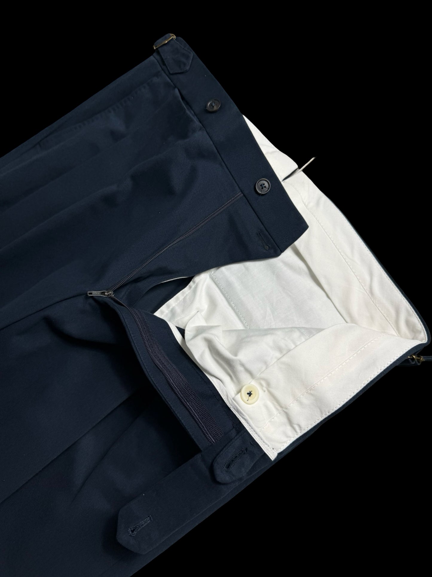 Natalino Navy Blue Cotton Drill Pleat Front Trousers W32R RRP £165