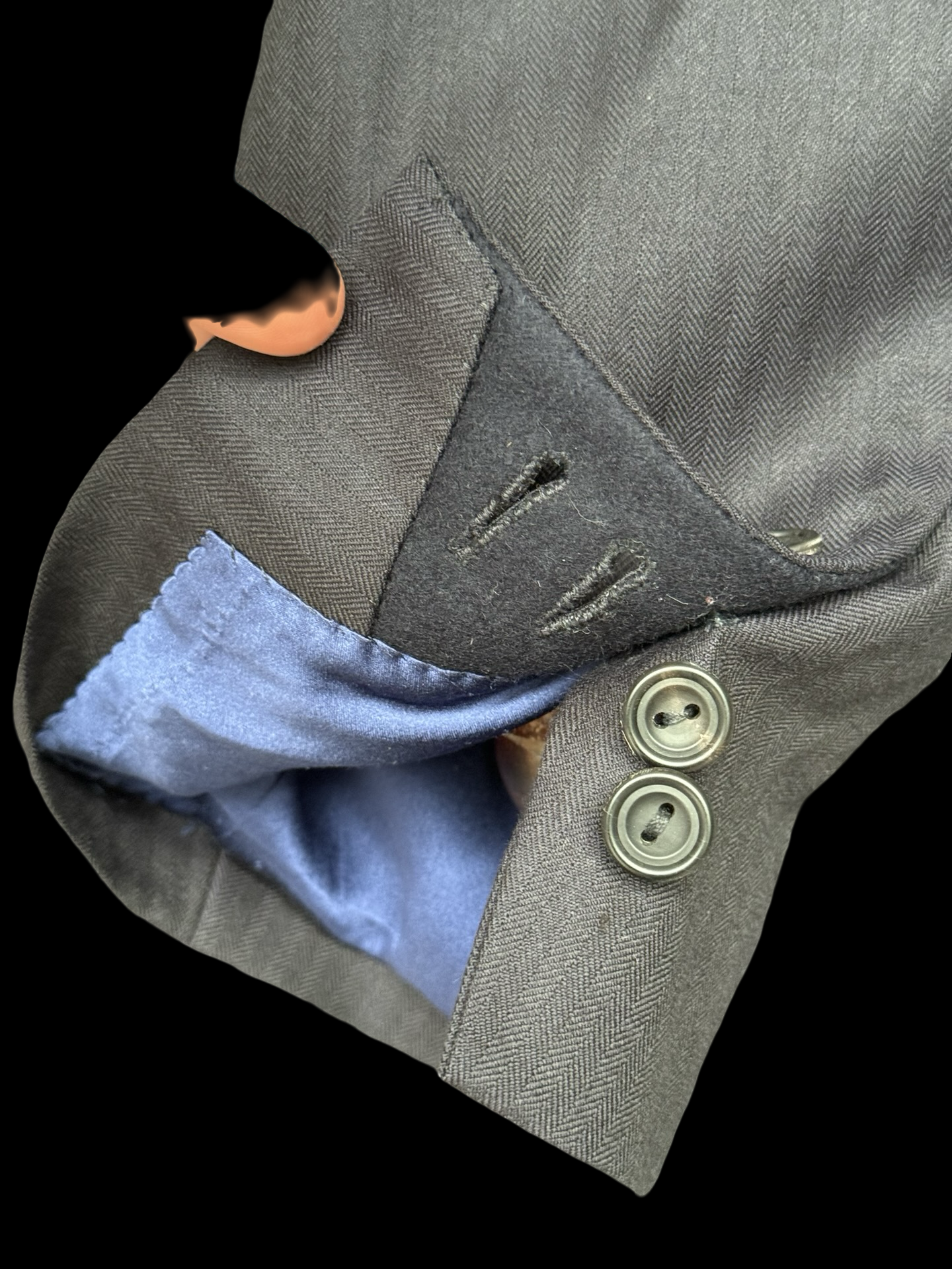 Bespoke Kent & Haste Savile Row Double Breasted Navy Herringbone Blazer 43R Pure Silk Lining