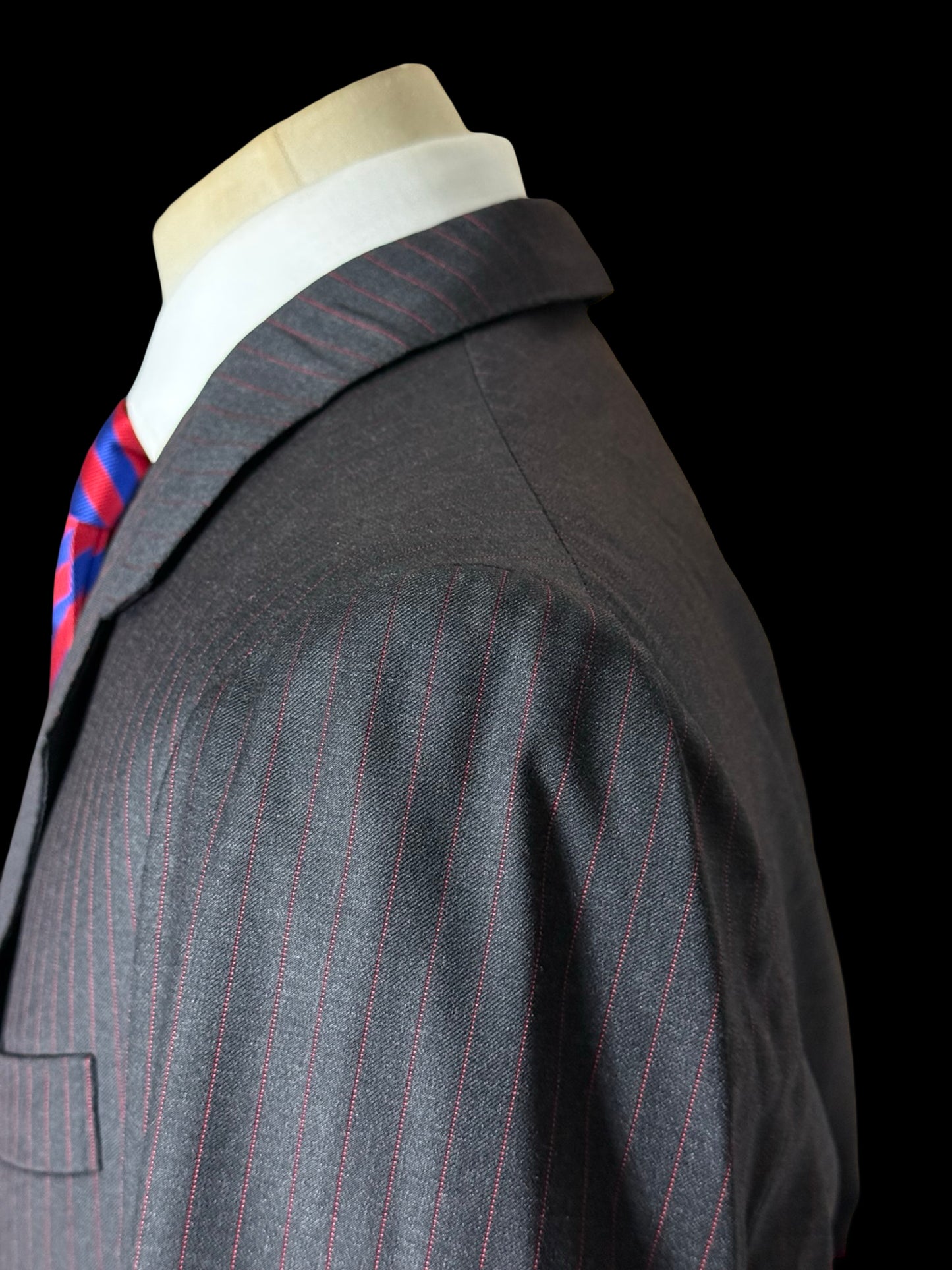 Bespoke Tommy Giulio Caraceni Grey Red Pinstripe Suit 42S/ W34” Sartorial