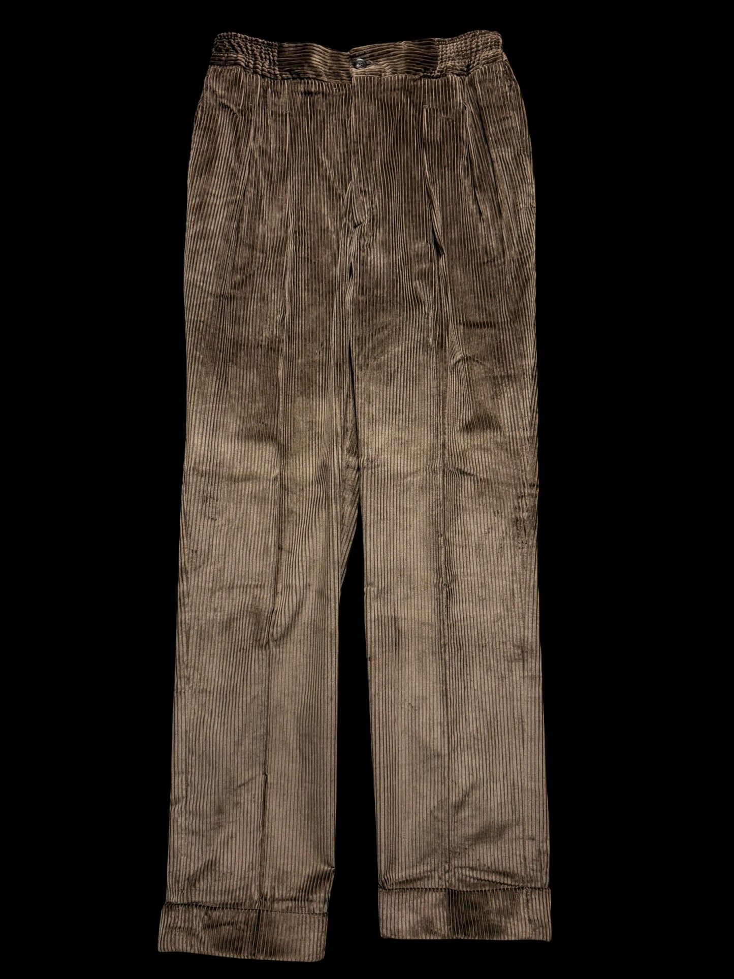 Natalino Brown Corduroy Pleat Front Trousers W31S Drawstring Elasticated Waist