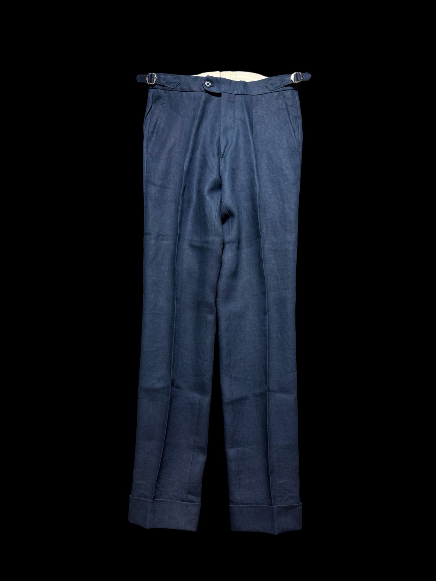 Natalino Single Pleat Navy Irish Linen Trousers W30R Side Adjusters RRP £200