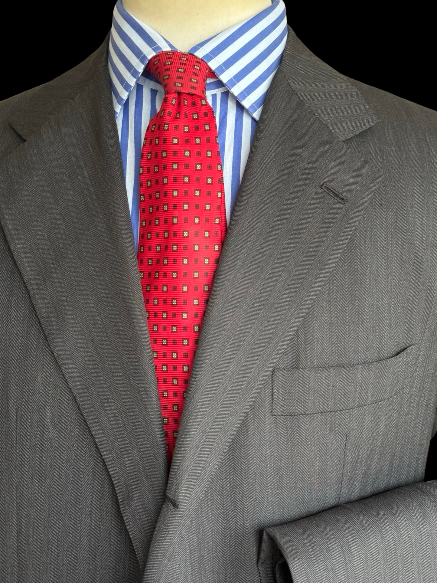 Kiton Grey Herringbone Suit 44L / W38L Diamante Blu Super 150’s 2 Roll 3