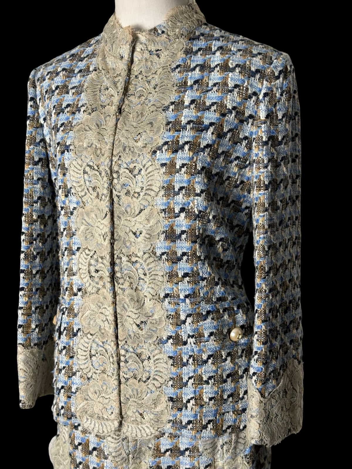 Dolce Gabbana Y2K Tweed & Lace Skirt Suit Size IT46 & 44 Rare Archival 2004