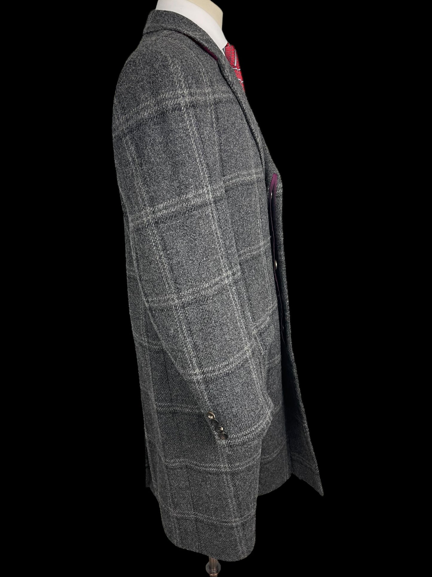 Jasper Littman Savile Row Tweed Overcoat 42R Grey Check Made To Measure