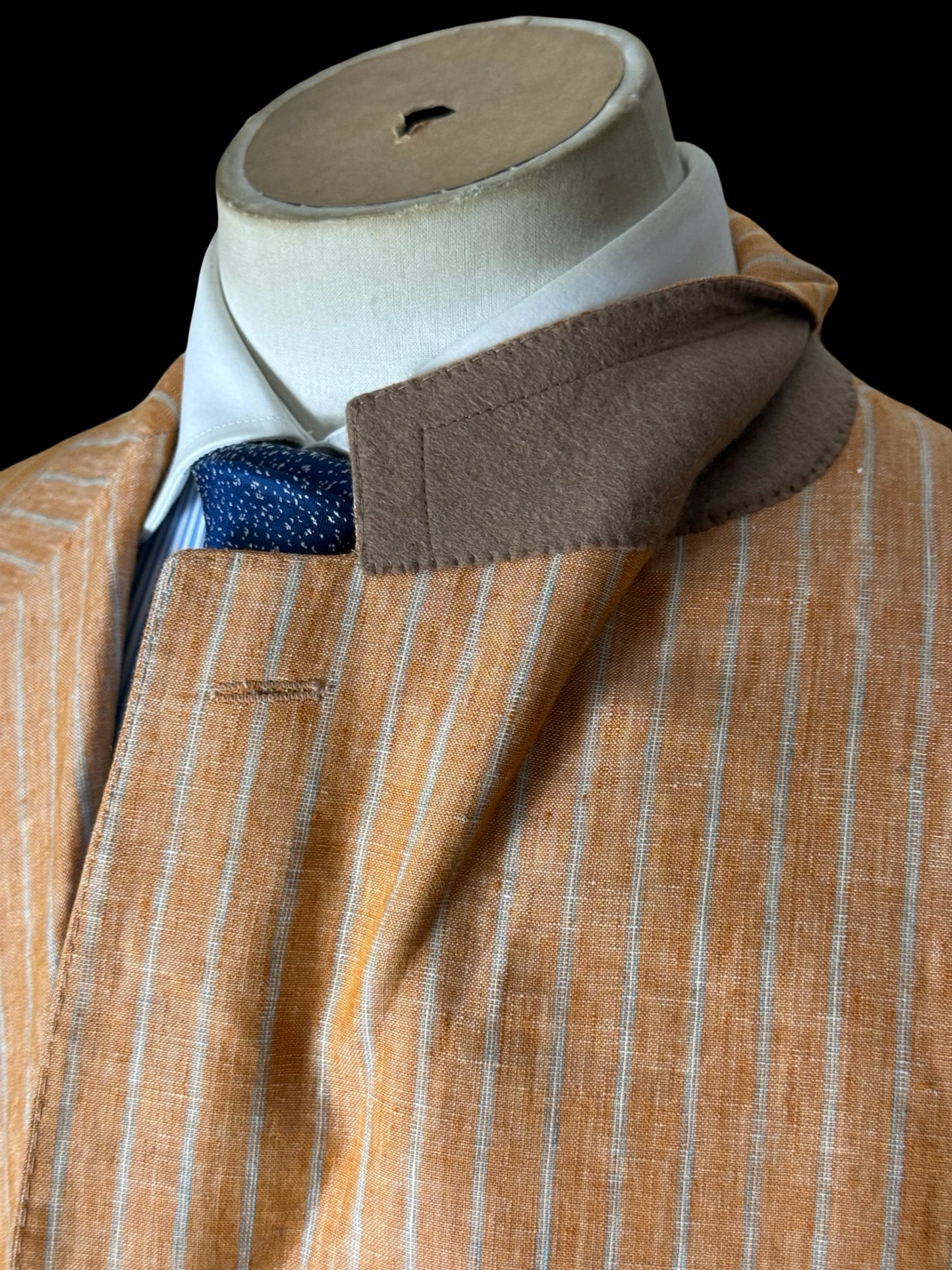 Men’s Canali Pure Linen Orange Sportcoat Blazer 48L EU58 Pinstripe