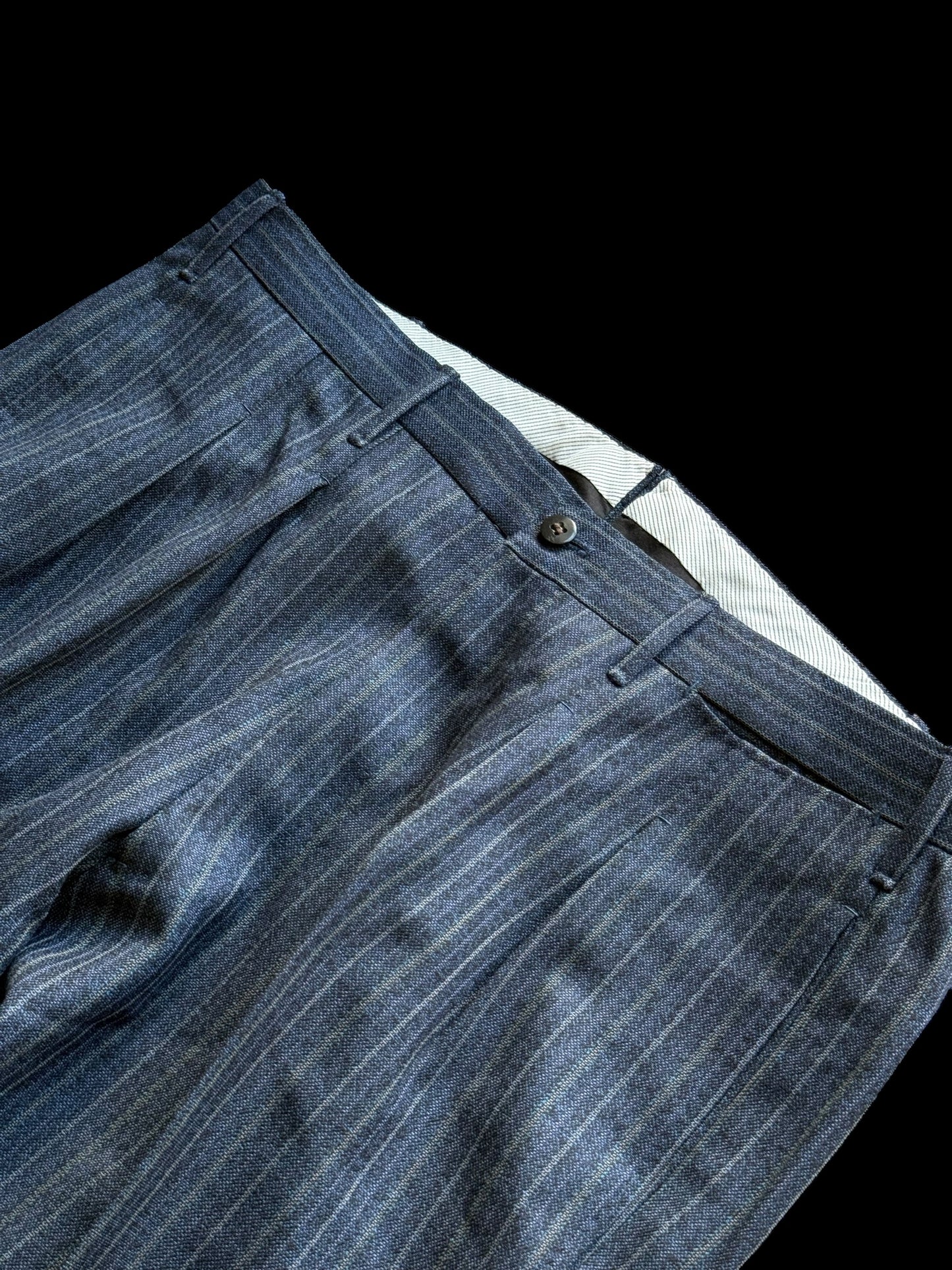 Bespoke Tommy Giulio Caraceni Blue Stripe Heavy Wool Suit 42S/ W34” 1940’s Style