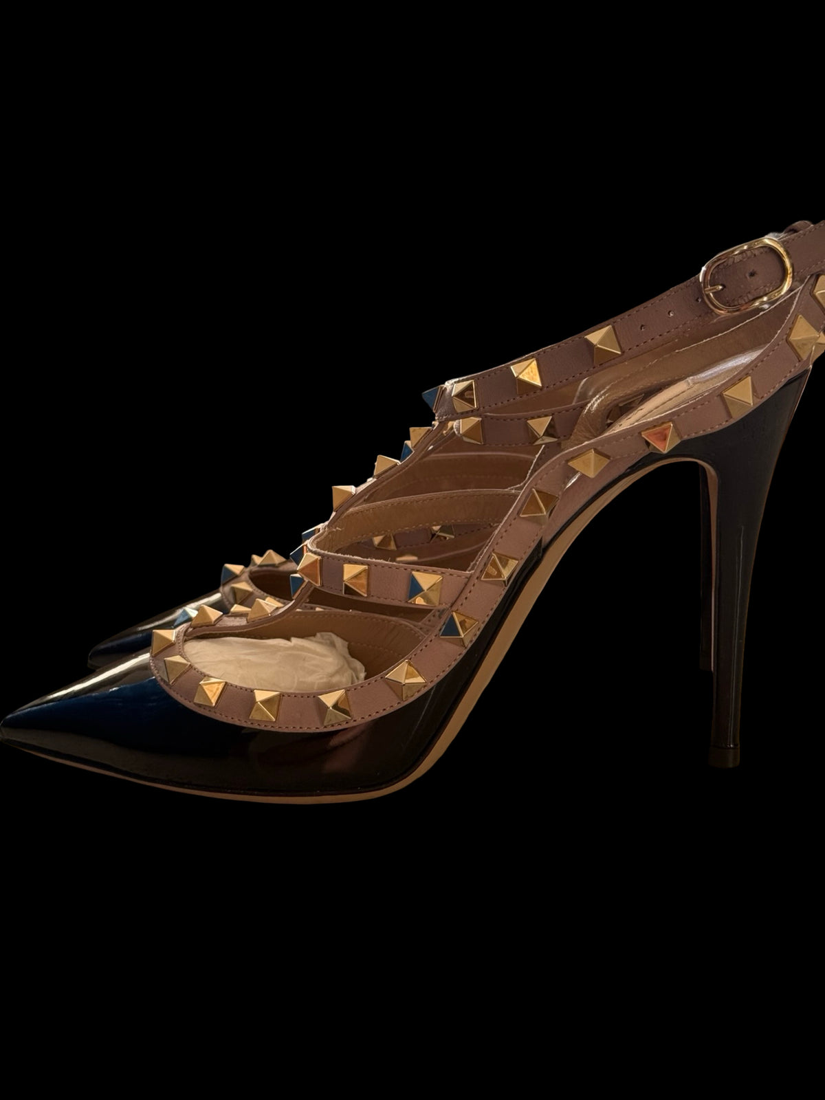 Valentino Garavani Rockstud Ankle Strap Heels Size EU39.5 UK6.5 Black/Nude