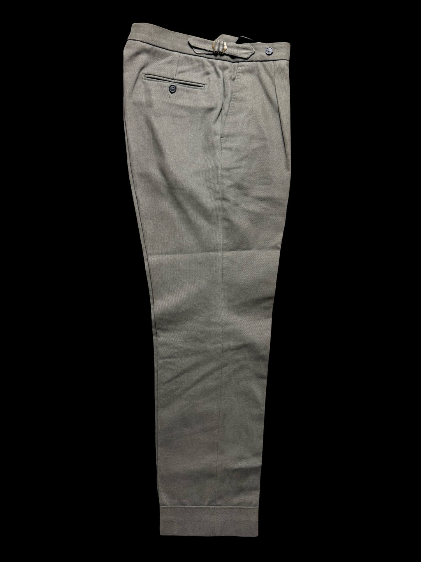 Natalino Military Green Cotton Drill Pleat Front Trousers W30S RRP £165