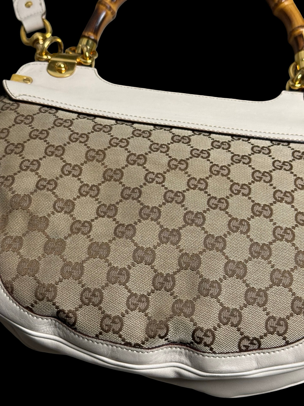 Vintage Women’s Gucci Peggy Canvas Monogram Bamboo Shoulder Bag