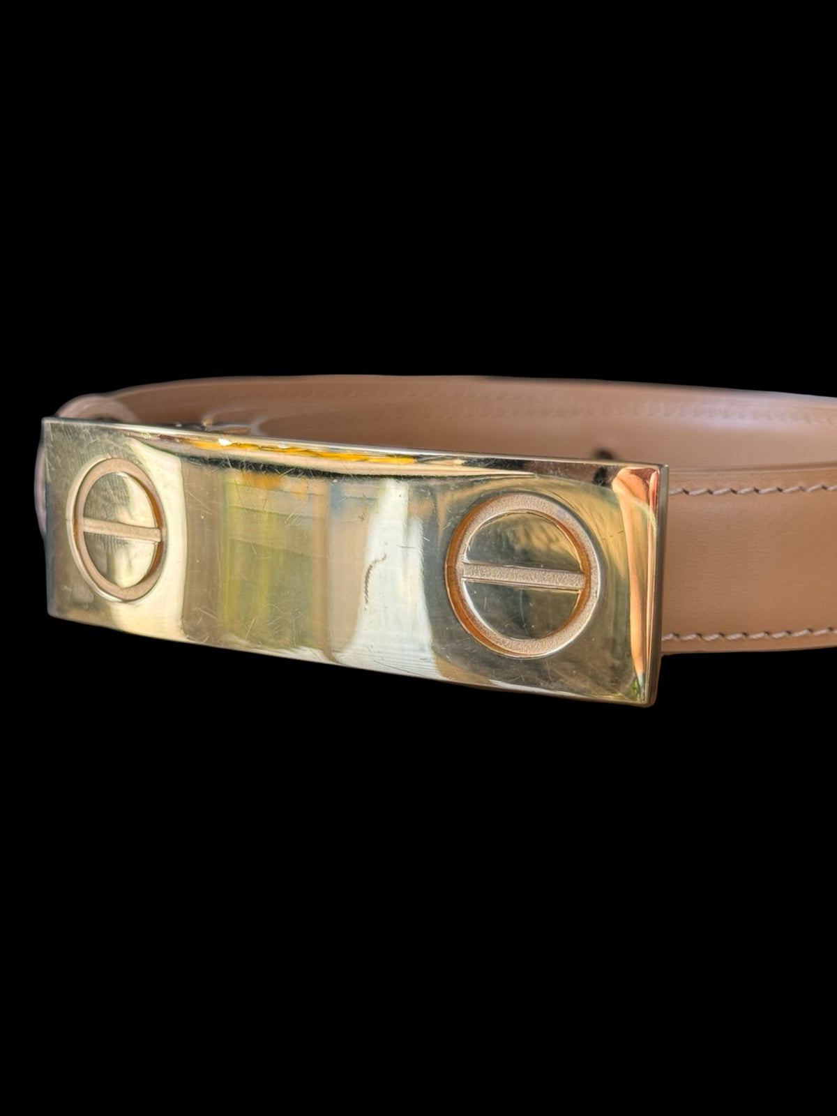 Women’s Cartier Love Thin Belt Size 32” Beige Leather Gold Hardware