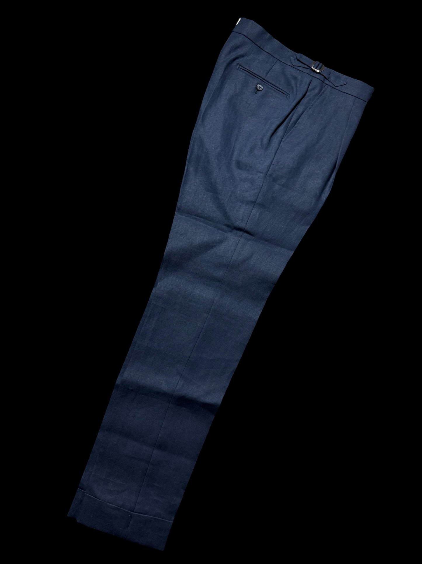 Natalino Single Pleat Navy Irish Linen Trousers W30R Side Adjusters RRP £200