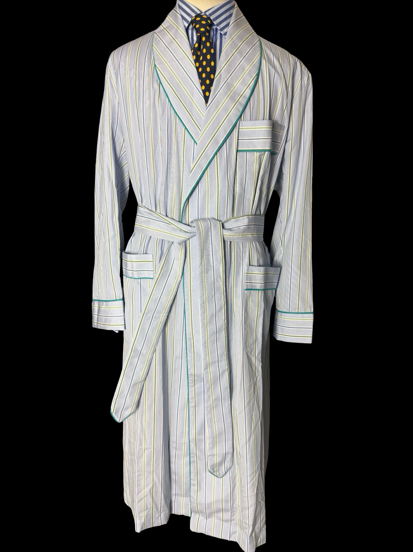 Turnbull & Asser Dressing Gown Size XL Light Blue Striped Poplin Cotton RRP £350