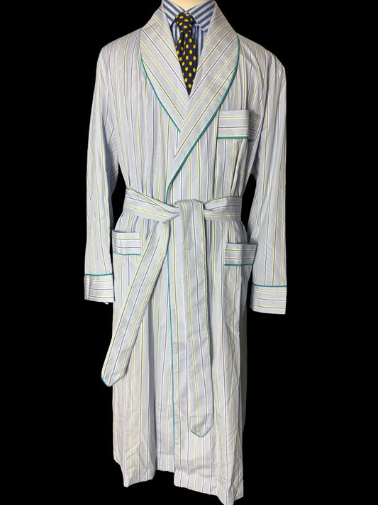 Turnbull & Asser Dressing Gown Size XL Light Blue Striped Poplin Cotton RRP £350