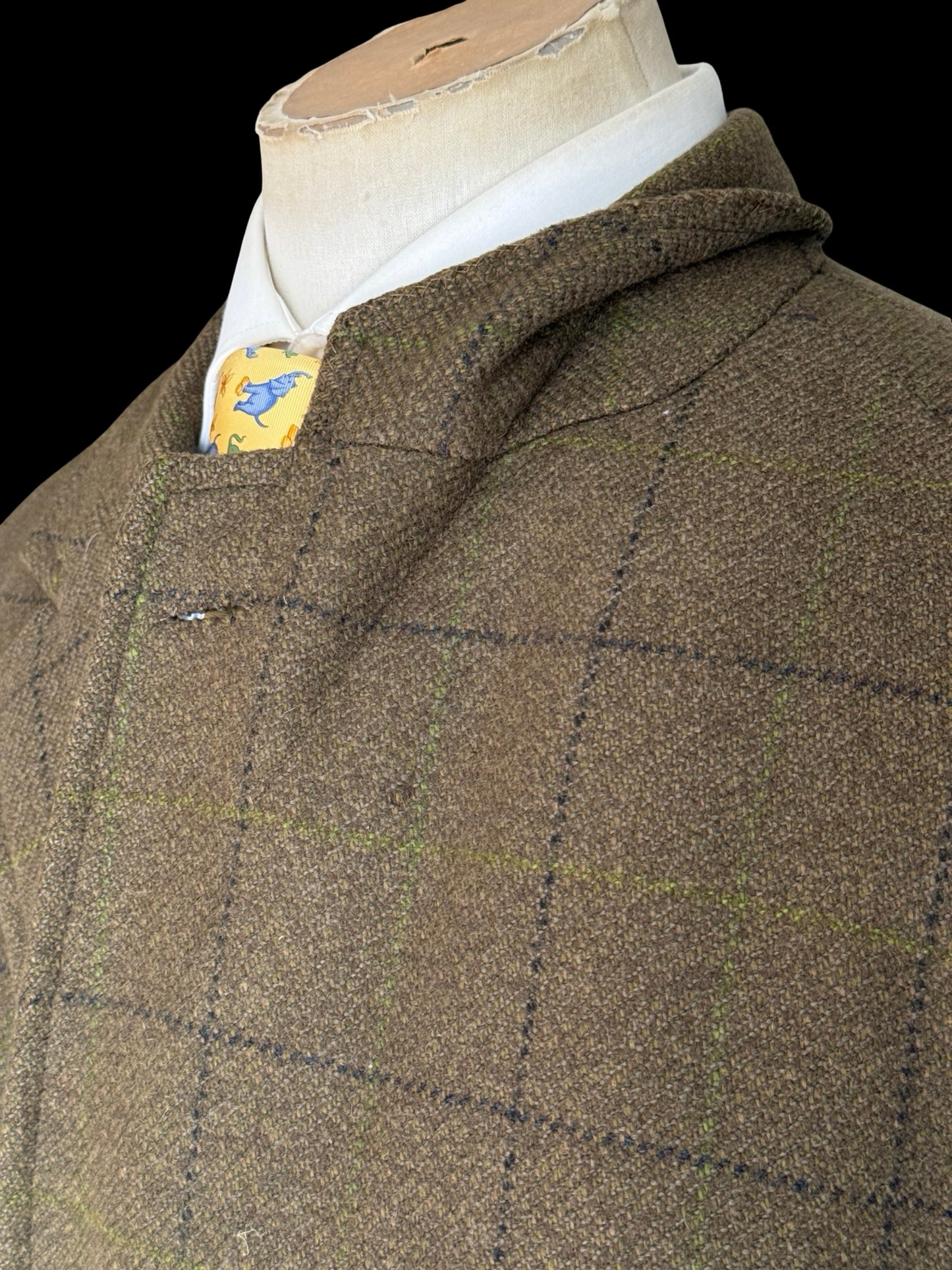 Vintage Chester Barrie Savile Row Green Tweed Overcoat 44L Raglan