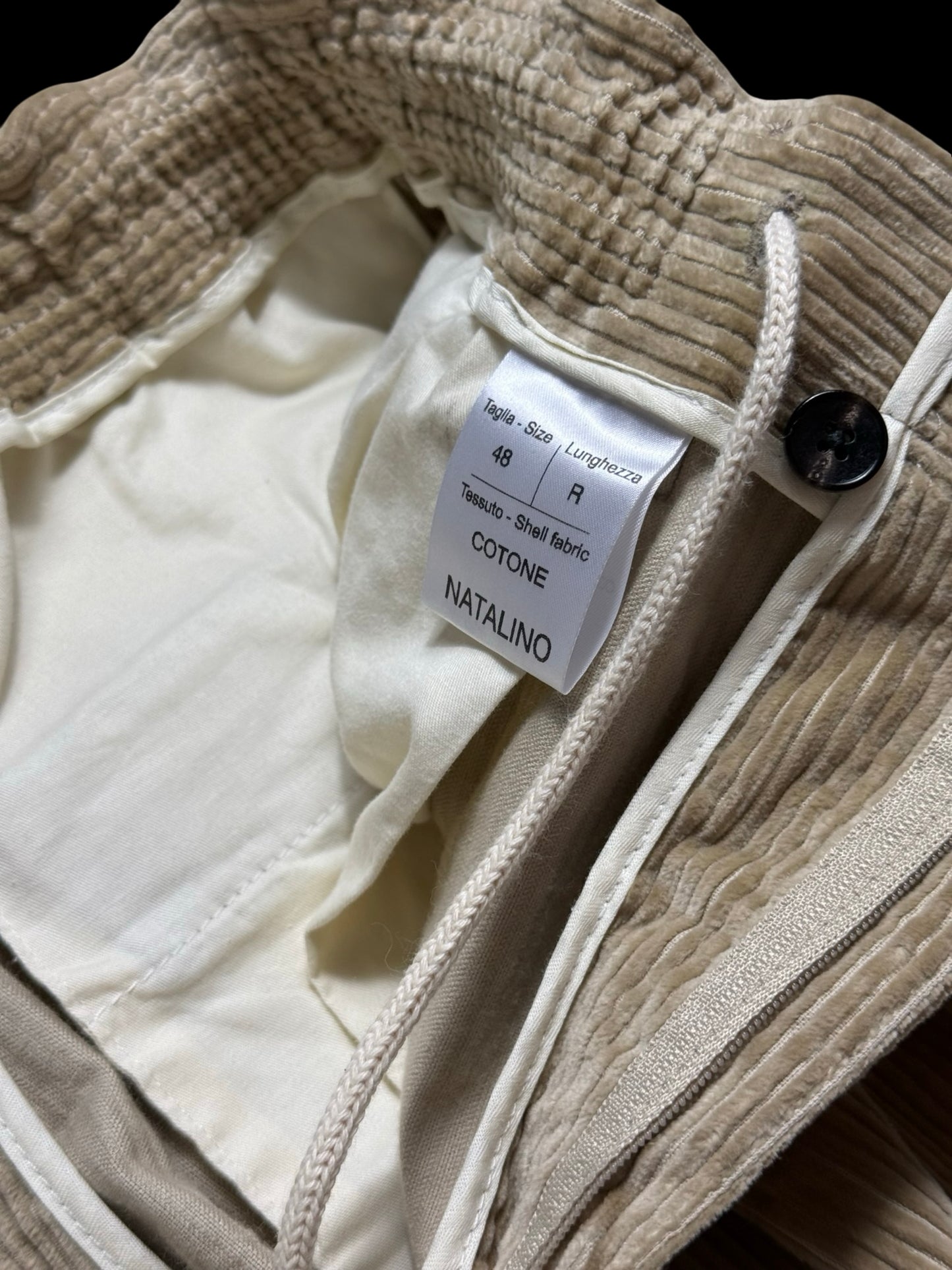 Natalino Sand Corduroy Pleat Front Trousers W32S Drawstring Elasticated Waist