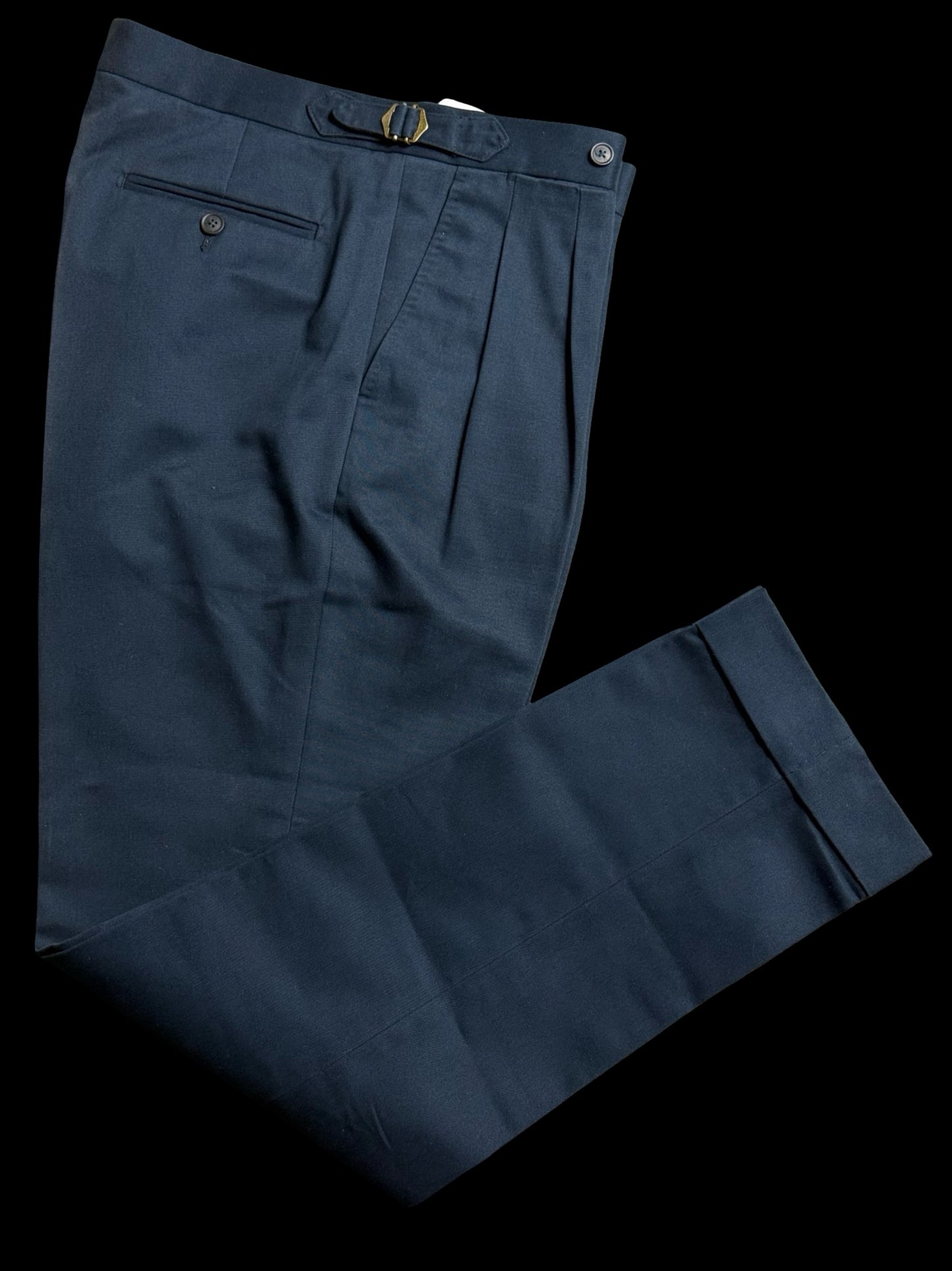 Natalino Navy Blue Cotton Drill Pleat Front Trousers W32R RRP £165