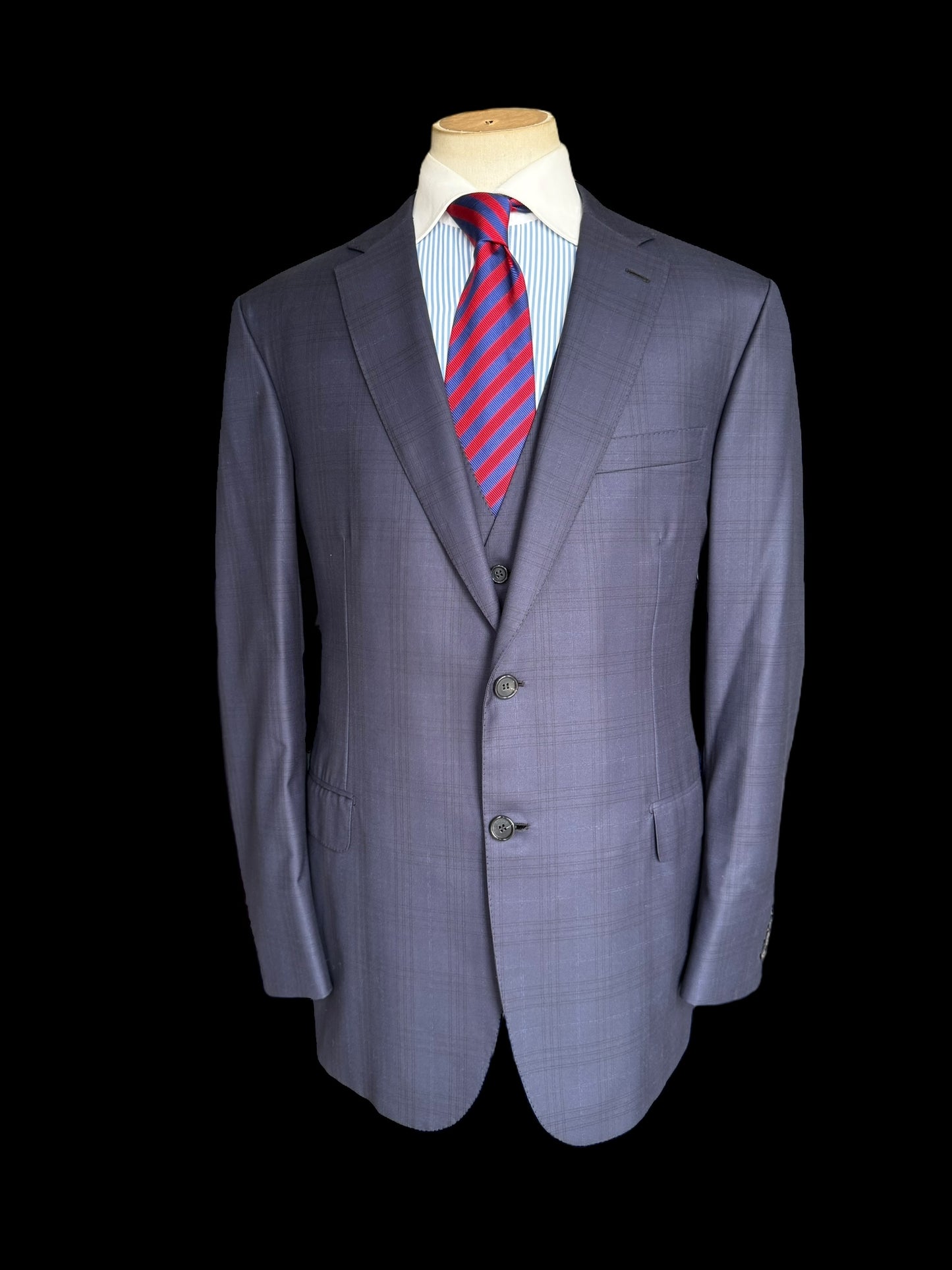 Brioni Brunico Su Misura 3PC Suit Navy Blue S160s Wool Check 54L / W38 RRP £6000