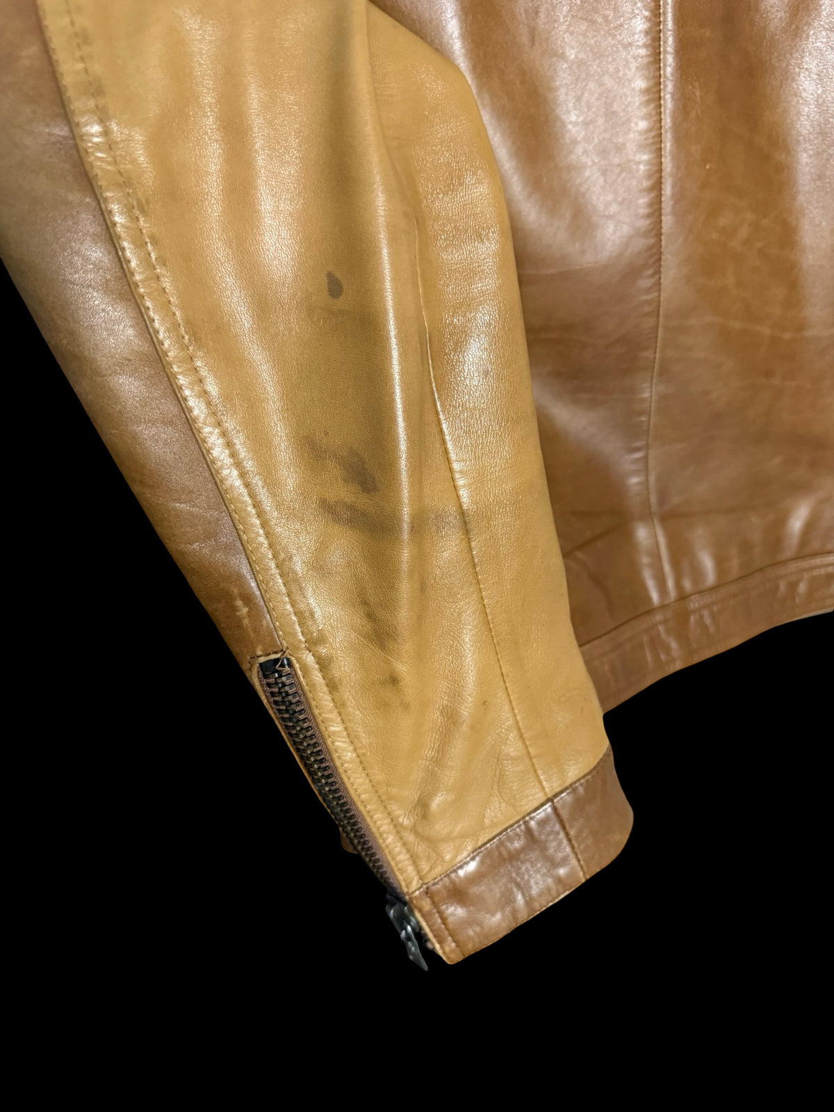 Vintage Womens Prada Racer Leather Jacket IT46 Light Brown