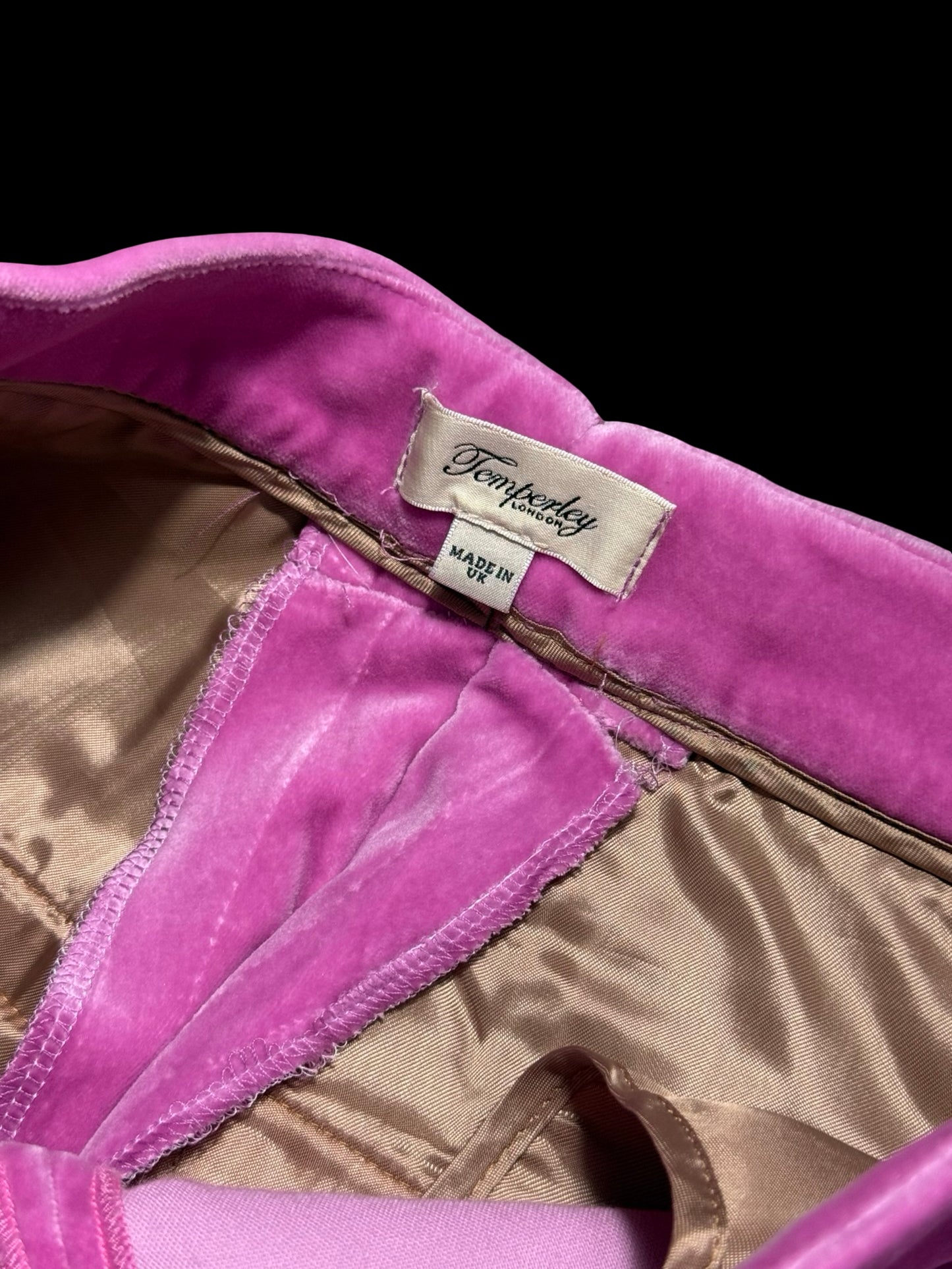 Alice Temperley Pink Velvet Suit UK14 / W28” Wide Leg Made In England