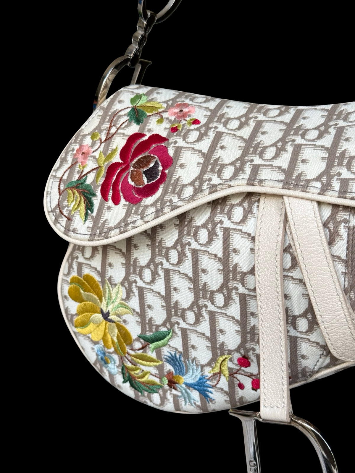 Christian Dior Oblique Floral Embroidered Saddle Bag John Galliano 2005