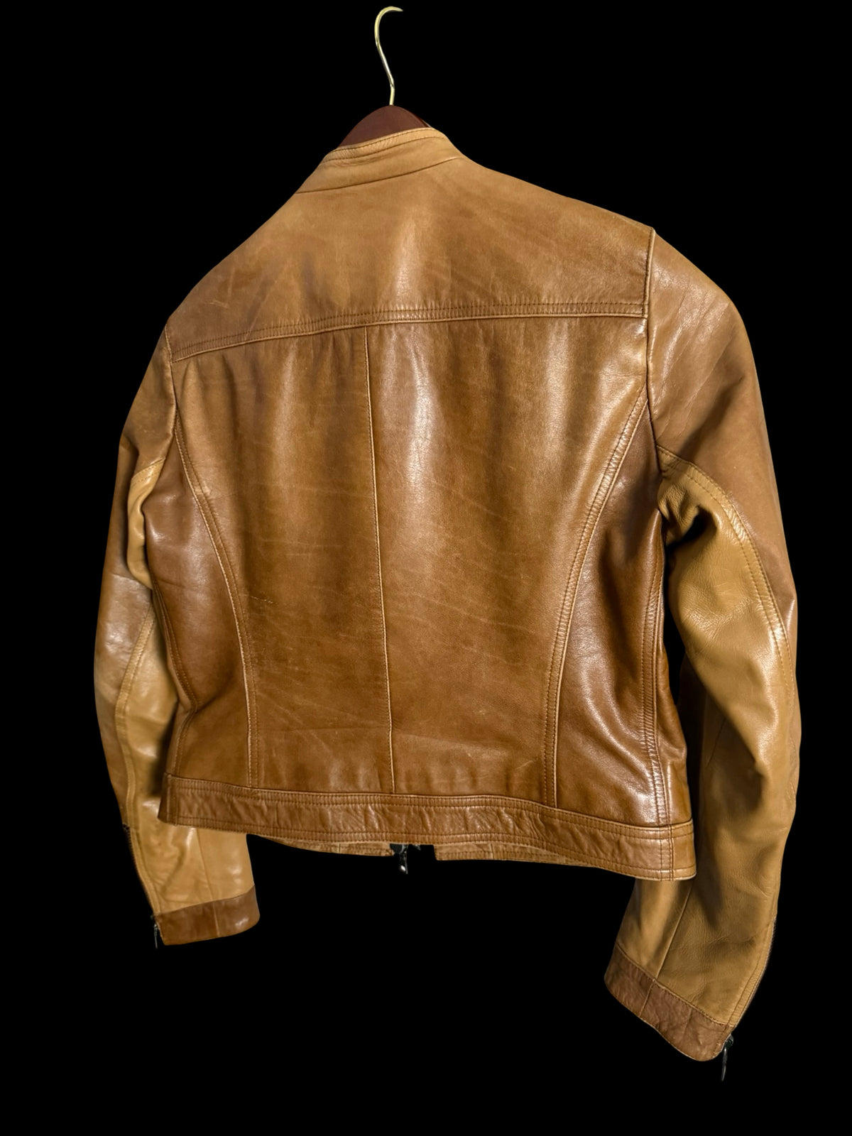 Vintage Womens Prada Racer Leather Jacket IT46 Light Brown