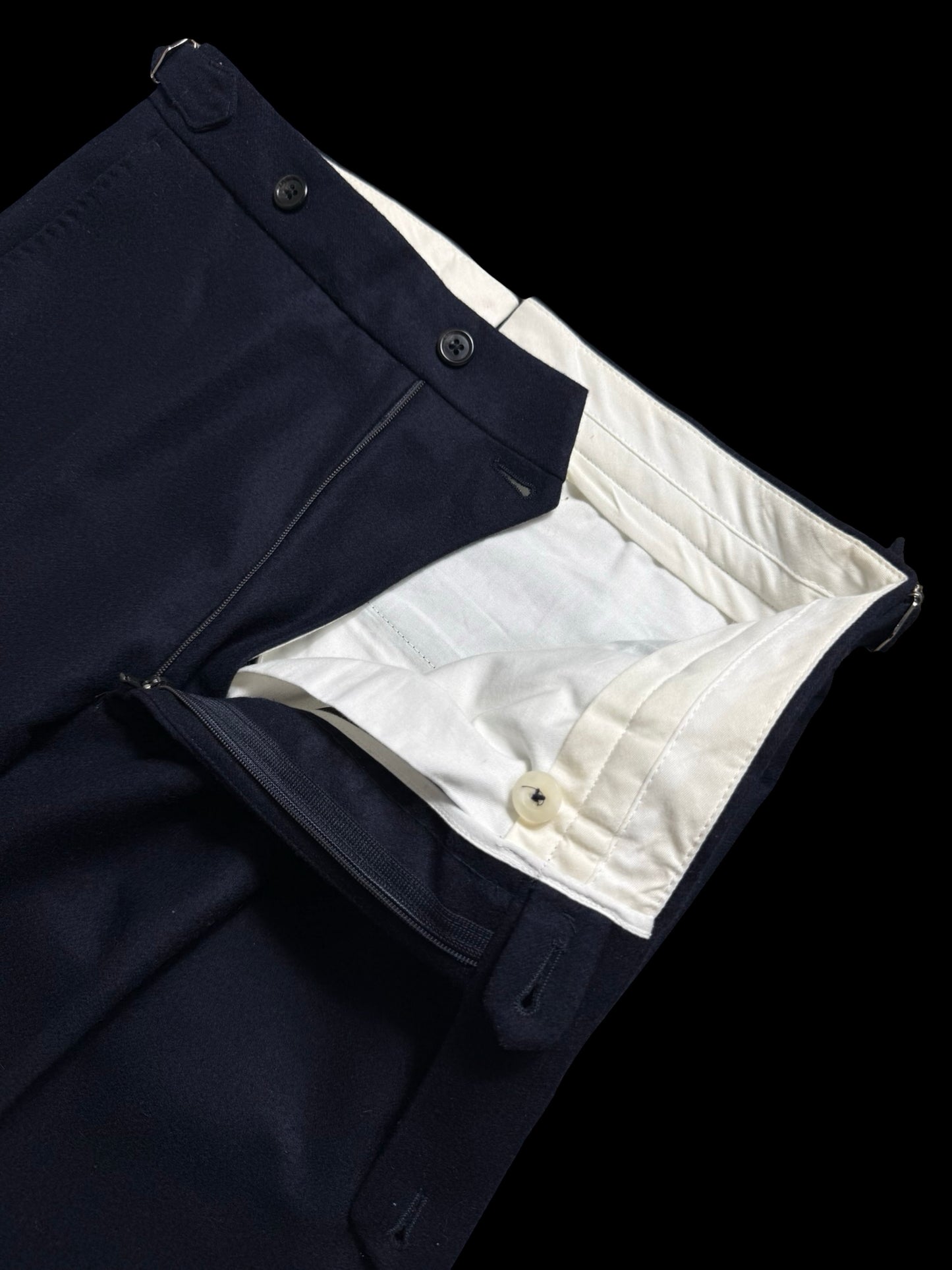 Natalino Navy Blue Flannel Pleat Front Trousers W30S RRP £195