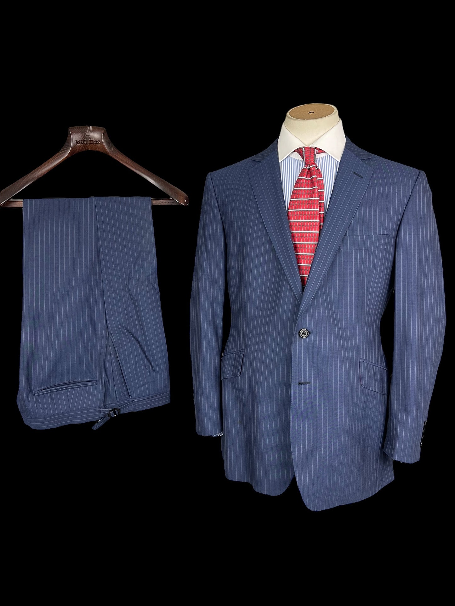 Jasper Littman Savile Row Summer Suit 42R / W36 Ultra Tropical Wool 6oz Pinstrip