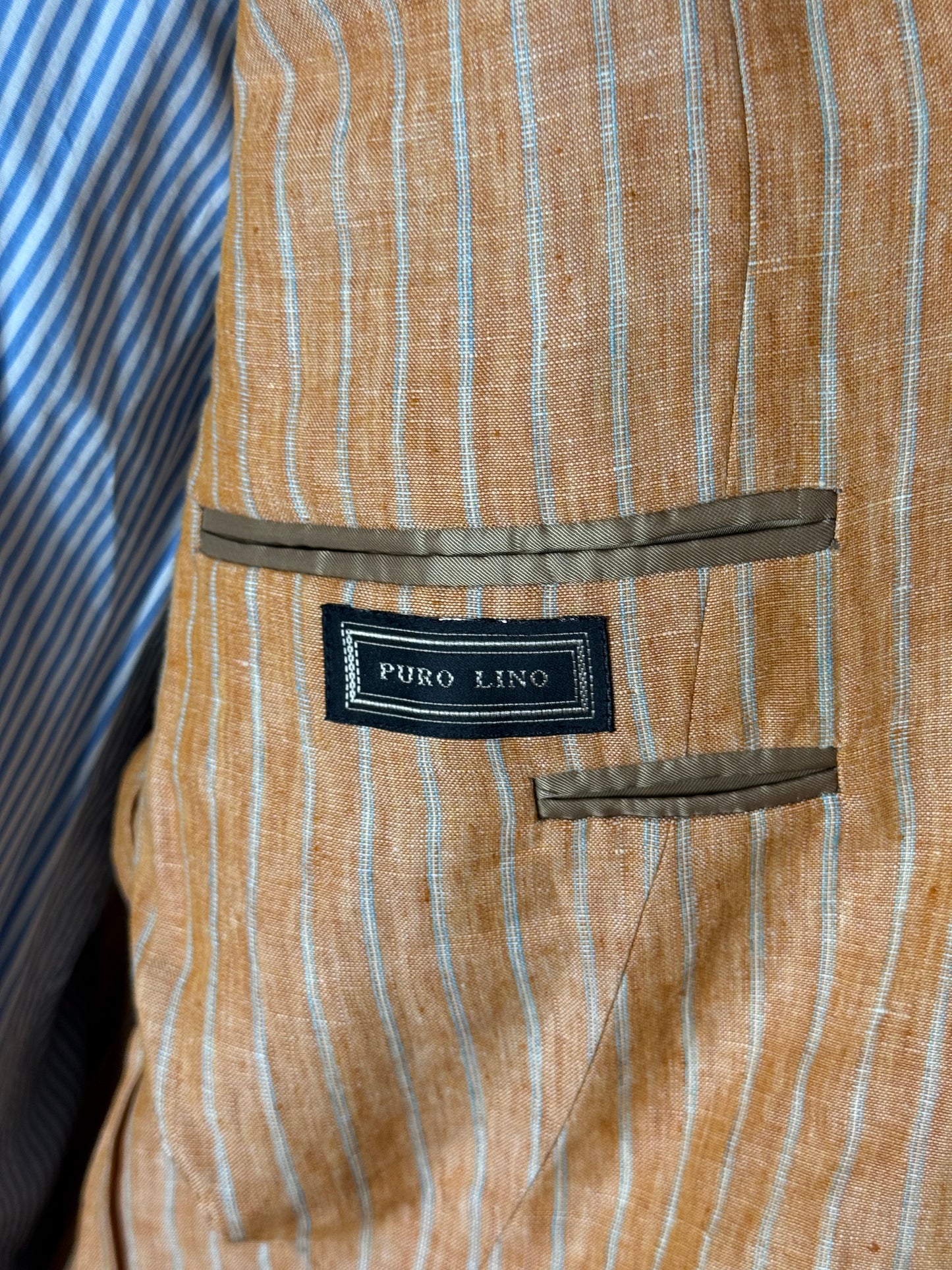 Men’s Canali Pure Linen Orange Sportcoat Blazer 48L EU58 Pinstripe