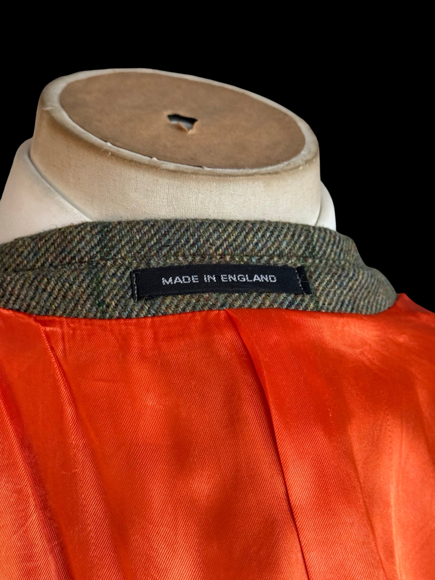 Vintage Bespoke Tweed Suit 40R / W34L Green Orange Overcheck Country