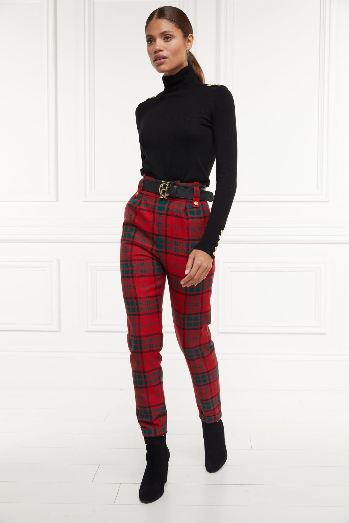 Holland Cooper Red Tartan Peg Trousers UK 14 High Waisted RRP £299