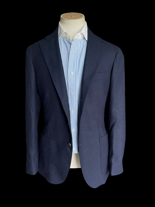 Natalino Sport Jacket 38” Mock Leno Hopsack Wool Navy Blue RRP £470