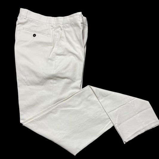 Natalino White Cotton Twill Flat Front Trousers 32” Unhemmed