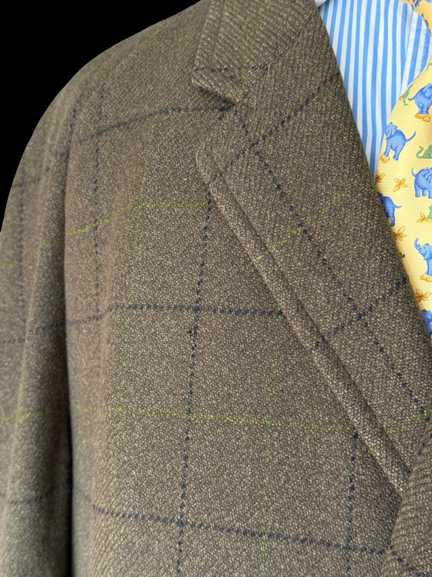 Vintage Chester Barrie Savile Row Green Tweed Overcoat 44L Raglan