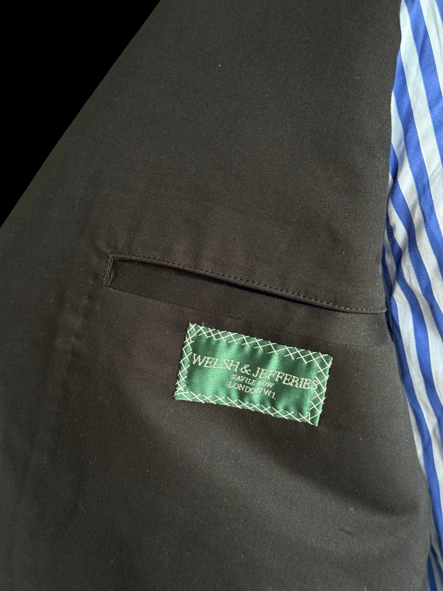 Welsh & Jefferies Savile Row Black Unstructured Sport Coat 44R Cotton