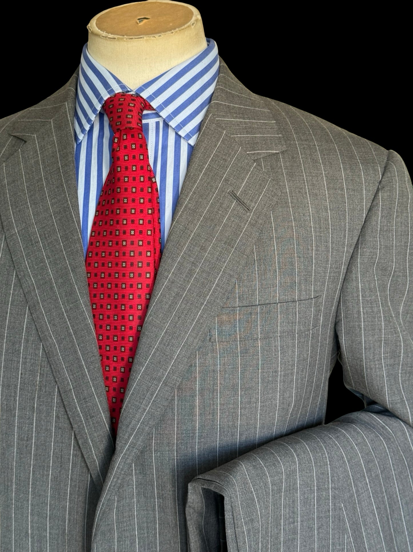 Bespoke Kilgour Light Grey Pinstripe Suit 42L/W38L Lightweight Savile Row 2roll3 - 2X TROUSERS