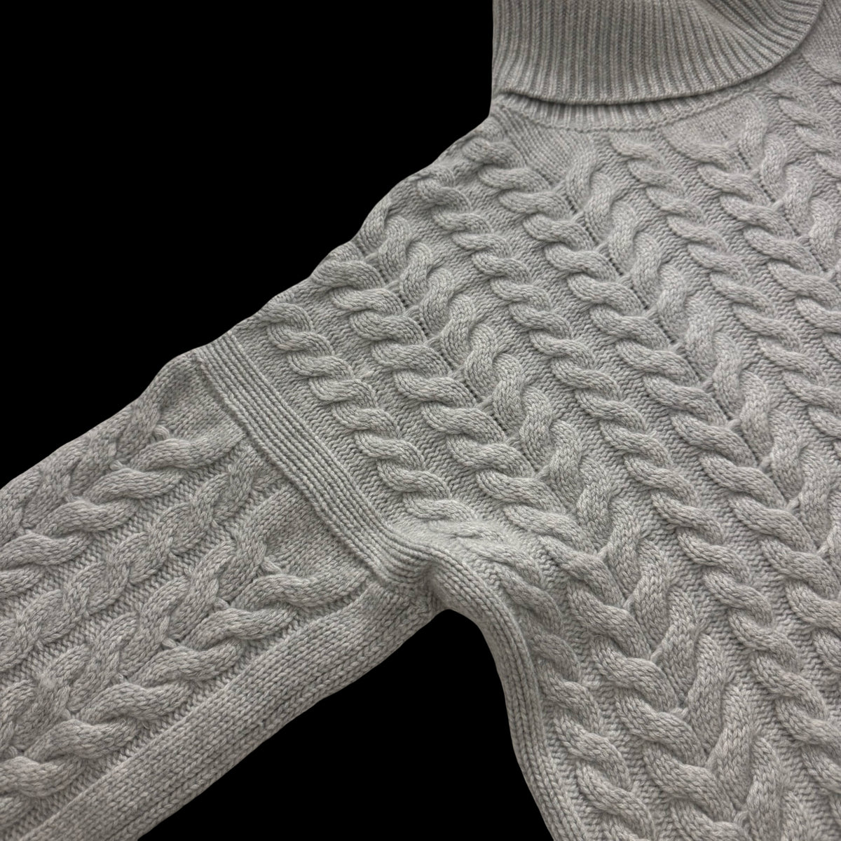 Women’s N Peal Grey Cashmere Chunky Cable-Knit Roll Neck Jumper Large RRP £400