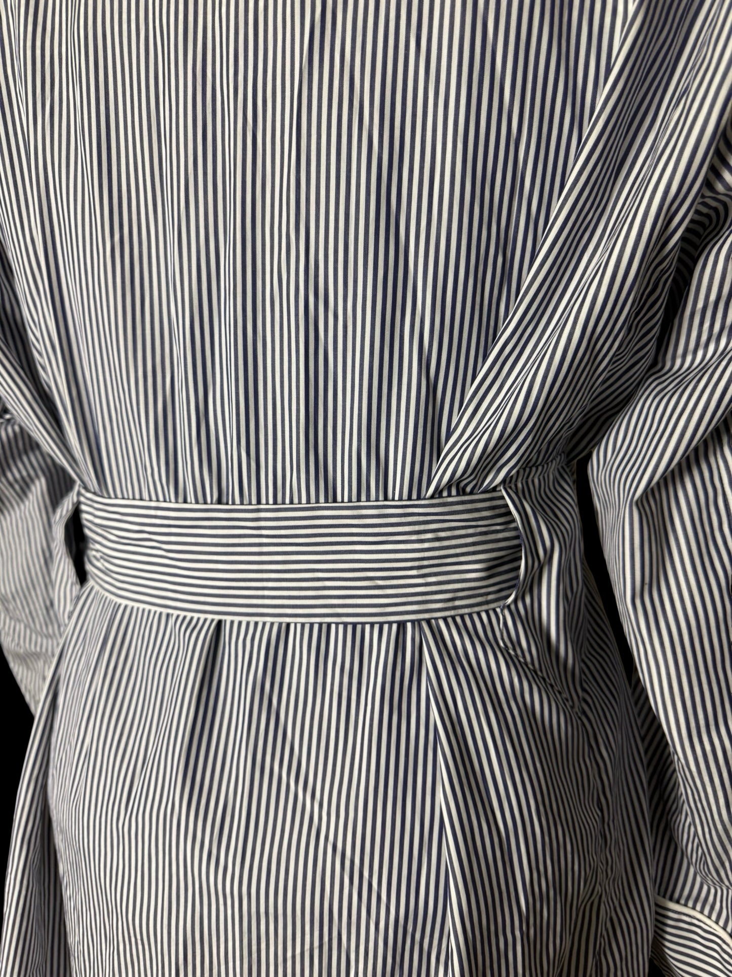 Turnbull & Asser Dressing Gown Size L Navy & White Poplin Cotton RRP £350