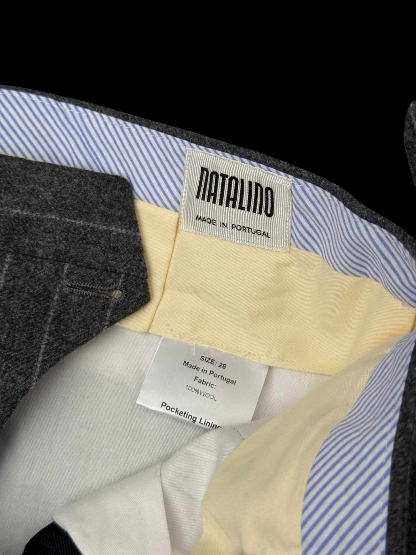 BNWT Natalino Pleat Front Trousers W28” Light Grey Flannel Wool Chalk Stripe RRP £195