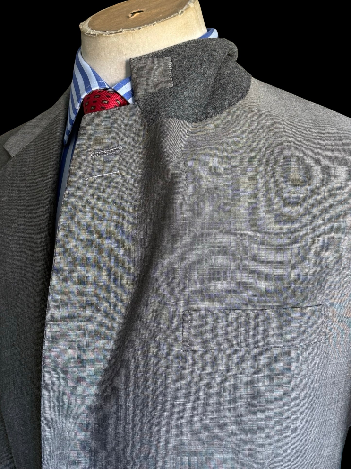 Savile Row Gieves Hawkes Sharkskin Grey Suit 42L /W38L Tropical Wool Full Canvas
