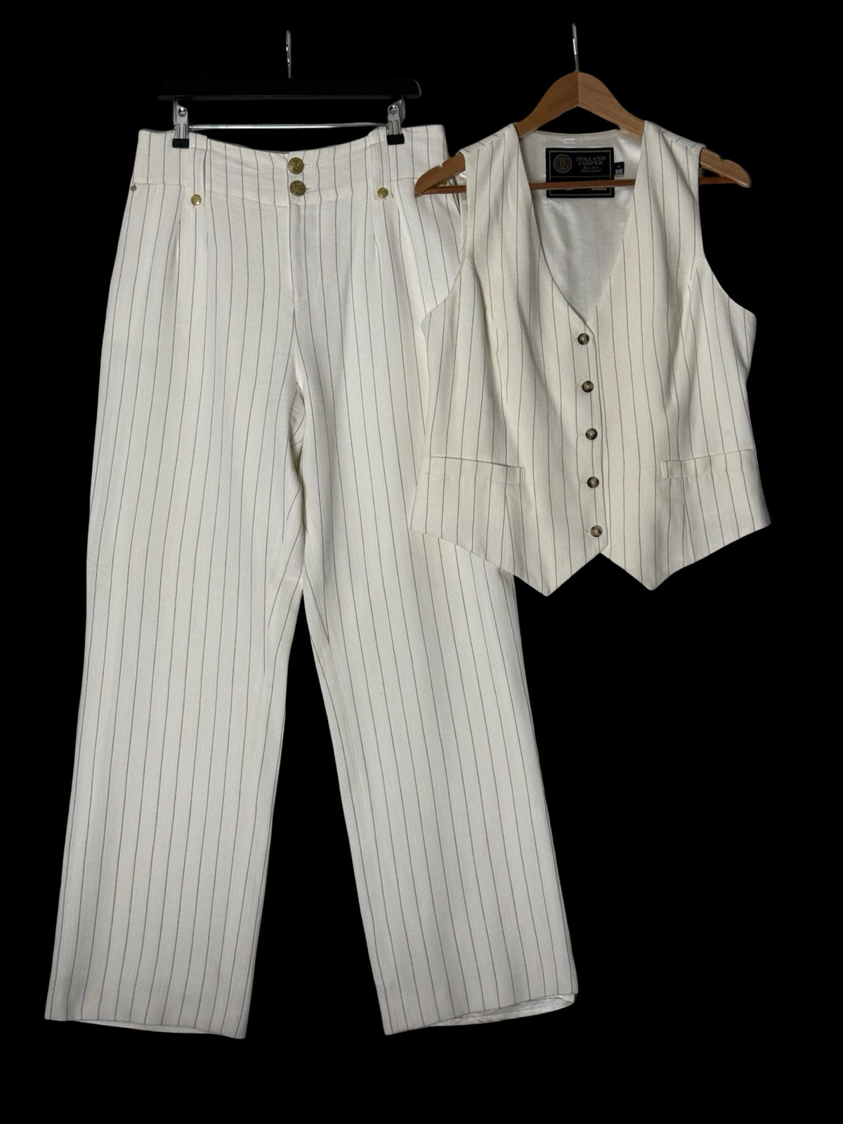 Holland & Cooper Hampton Waistcoat & Trouser Suit UK16/14 Oyster White RRP £600